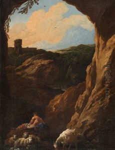 Southern Landscape With Ruins Of A Castle And Shepherds by Johann Heinrich Roos