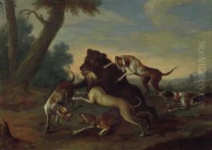 Jagdhunde Greifen Einen Baren An