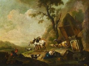 Italienische Landschaft Mit Hirten Und Vieh by Johann Heinrich Roos