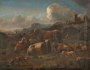 Landschaft Mit Schafen Und Vieh