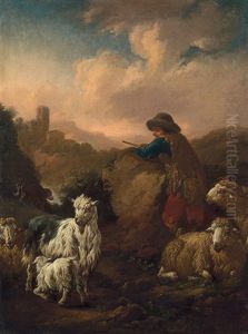 Pastorale Landschaft Mit Schafshirten Und Seinem Vieh by Johann Heinrich Roos