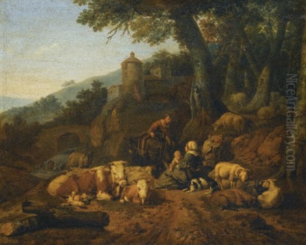 A Landscape With Drovers And Their Flock At Rest - view 1