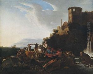 Hirten Und Tiere Vor Flusslandschaft Mit Ruinen Hirten Und Tiere Vor Flusslandschaft Mit Ruinen