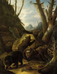 Landschaft Mit Spielenden Baren by Johann Heinrich Roos