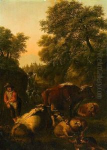 Hirte Mit Rindern Und Schafen
