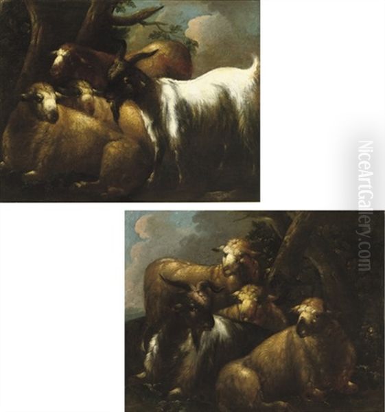 Landscapes With Sheep And Goats (a Pair) - view 1