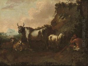 An Italianate Landscape With A Shepherd And His Herd by Johann Heinrich Roos