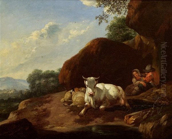 Italienische Gebirgslandschaft Mit Hirtenpaar - view 1