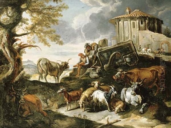 A Capriccio With Herders Resting, The Temple Of Vesta Beyond - view 1