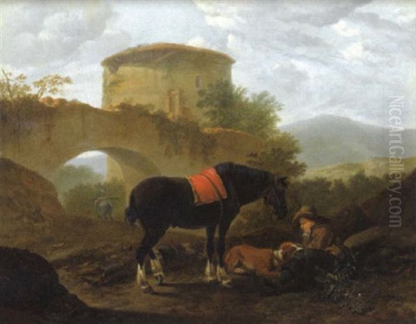 Rastender Reiter Mit Seinem Hund In Der Romischen Campagna - view 1