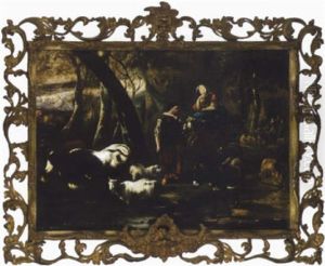A Landscape With Dairy Maids And Their Herd Beside A Watering Hole
