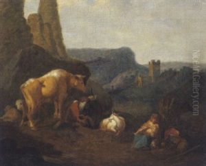 Hirtenszene In Der Romischen Campagna by Johann Heinrich Roos
