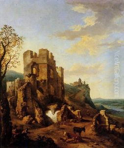 Paesaggio Agreste Con Fiume, Rovine Ed Animali Paesaggio Agreste Con Fiume, Rovine Ed Animali