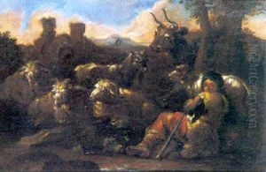 Berger Et Son Troupeau by Johann Heinrich Roos