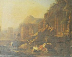 Italienische Landschaft Mit Hirtenpaar, Ziegen Und Schafen