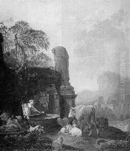 Sudliche Ruinenlandschaft Mit Viehherde Und Figurengruppe