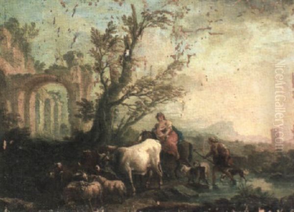 Italianate Landscape With Ruins And Animals - view 1