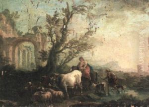 Italianate Landscape With Ruins And Animals