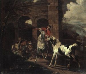 Italiserande Landskap Med Ryttare Och Boskap by Johann Heinrich Roos