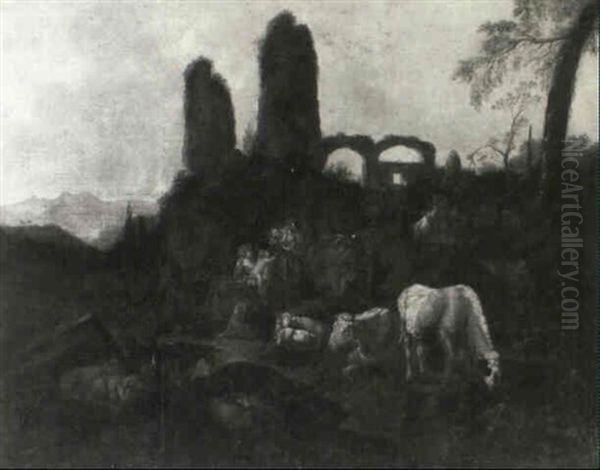 Peasant Family In A Landscape With Cattle, Ruins Beyond - view 1
