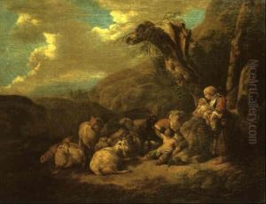 Shepherdess With Her Children And Livestock In A Landscape Shepherdess With Her Children And Livestock In A Landscape