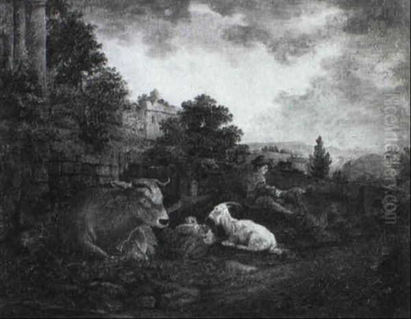 Ein Hirte Mit Herde In Der Campagna - view 1