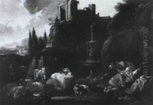 Italienische Landschaft Mit Lagernder Viehherde by Johann Heinrich Roos