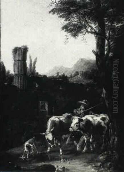 Sheperd With Animals In A Landscape With Ruins - view 1