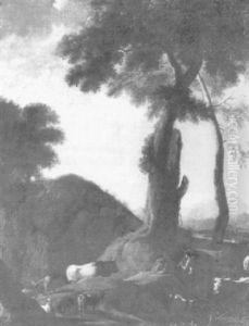 A Wooded Landscape With Mercury And Argos by Johann Heinrich Roos