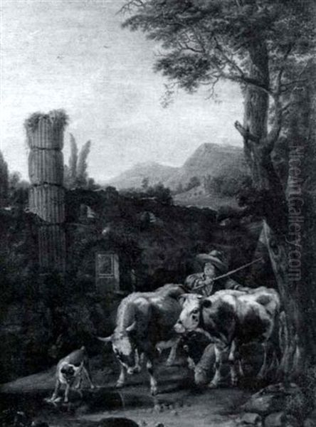 Shepherd With Animals In A Landscape With Ruins - view 1