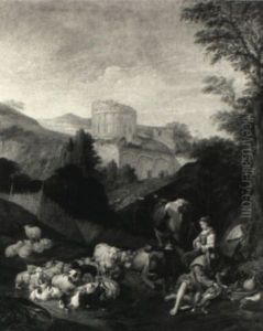 Extensive Landscape With Shepherds And Their Flock