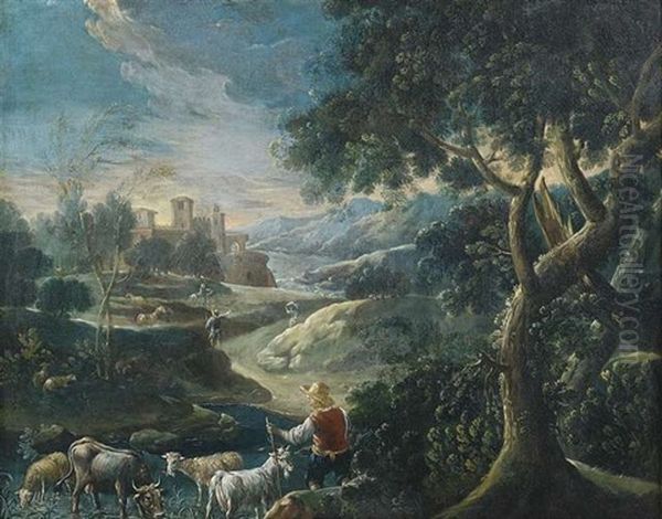 Abendliche Landschaft Mit Hirten Und Vieh - view 1