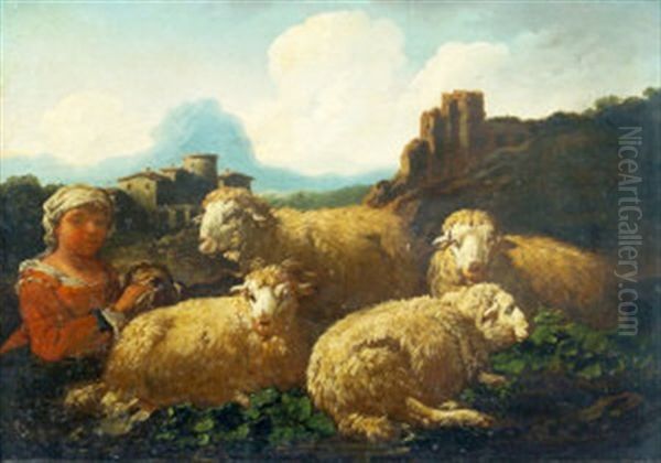 A Shepherdess And Sheep In A Mountain Landscape And Shepherd With His Dog And Sheep In A Mountain Landscape - view 1