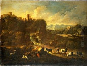 Paesaggio Con Pastori E Armenti E Borgo Turrito In Lontananza