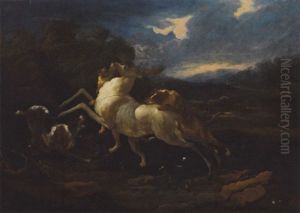 Weisser Damhirsch Von Hundemeute Gestellt by Johann Melchior Roos