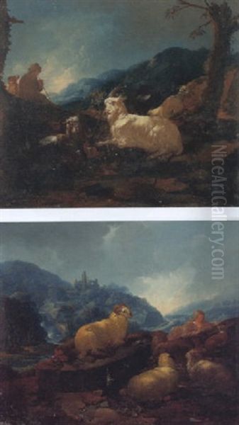 Hirte Mit Seiner Herde Vor Weiter Landschaft - view 1