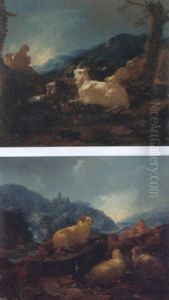 Hirte Mit Seiner Herde Vor Weiter Landschaft Hirte Mit Seiner Herde Vor Weiter Landschaft