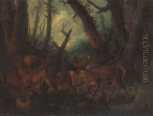 Wooded Landscapes With Bears And Deer - view 1