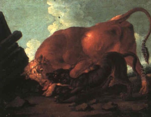 A Dog Attacking A Bull - view 1