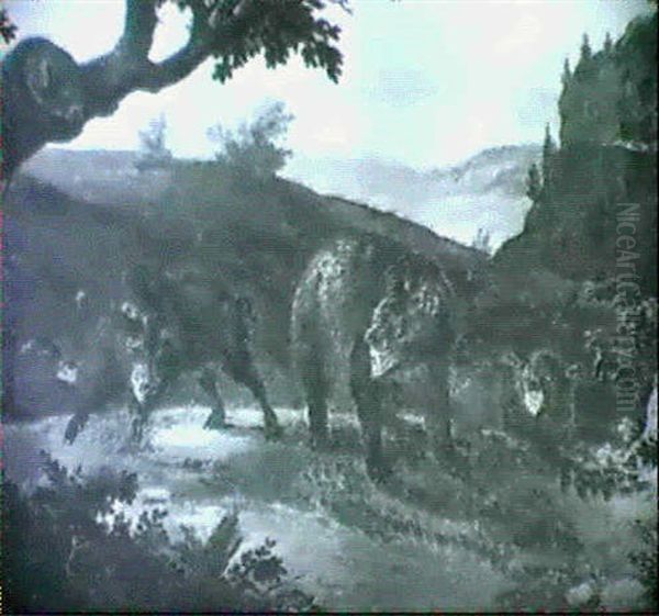 Ein Bar Und Drei Wildschweine In Einer Landschaft - view 1