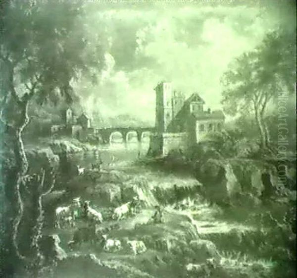 Paesaggio Fluviale Con Pastori E Armenti - view 1