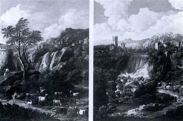 Mountainous River Landscapes With Figures And Cattle - view 1