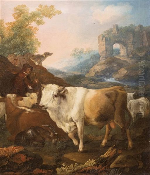 Pastorale Italienische Ideallandschaft Mit Rastendem Hirt - view 1