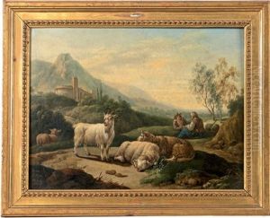 Bergers Avec Des Chevres Et Des Moutons (2 Works) by Joseph Roos