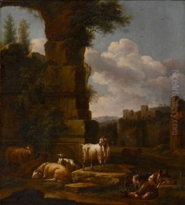 Ruhender Hirte Mit Ziegen Und Schafen by Joseph Roos