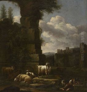 Italienische Landschaft Mit Schlafendem Hirten Und Herde by Joseph Roos