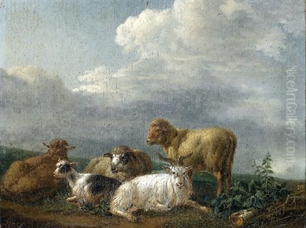 Ziegen Und Schafe In Einer Flachen Landschaft (pair) - view 1