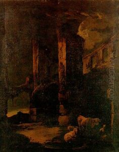 Paysage Aux Ruines Antiques Et Aux Vaches by Joseph Roos