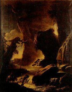 Paysage A La Cascade Avec Promeneurs Paysage A La Cascade Avec Promeneurs