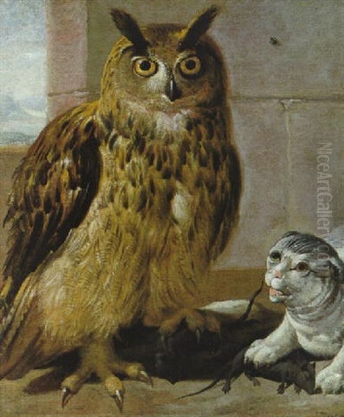 Eine Eule Und Eine Katze Als Mausefanger - view 1